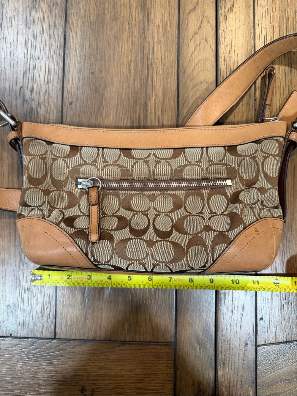 Coach Tan Signature Jacquard Crossbody with Leather Trim Authentic - Picture 14 of 16
